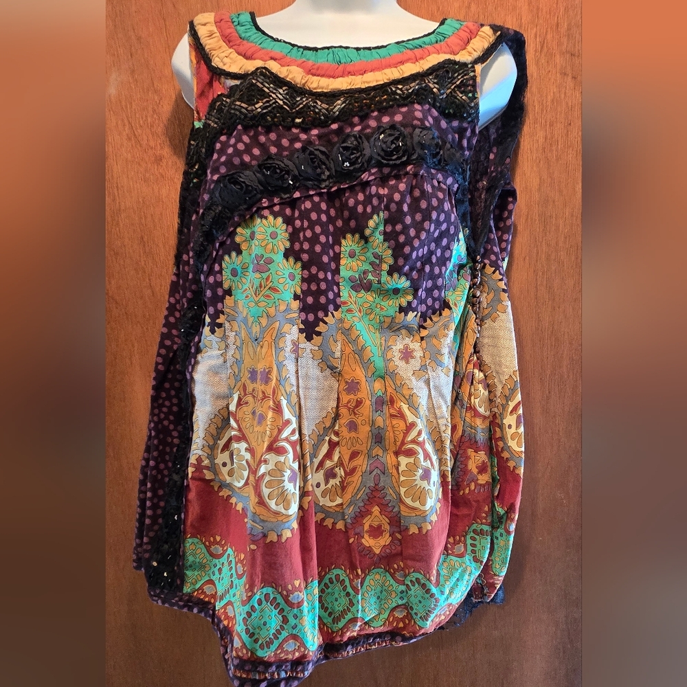 Purple and Orange Asymmetrical Tunic Blouse - Picture 2 of 8